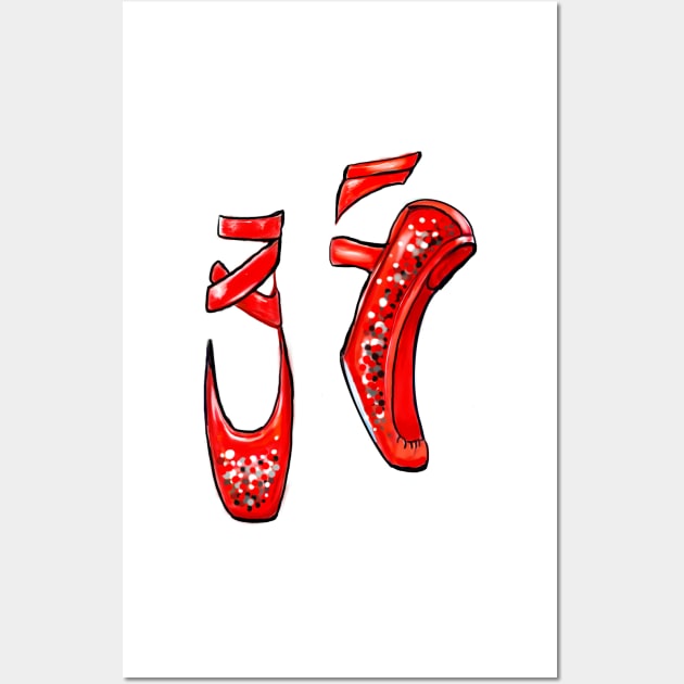 Top 10 best gifts for dancers. Ballet pointe shoes in red. Ballerina dancer dancing dance Wall Art by Artonmytee